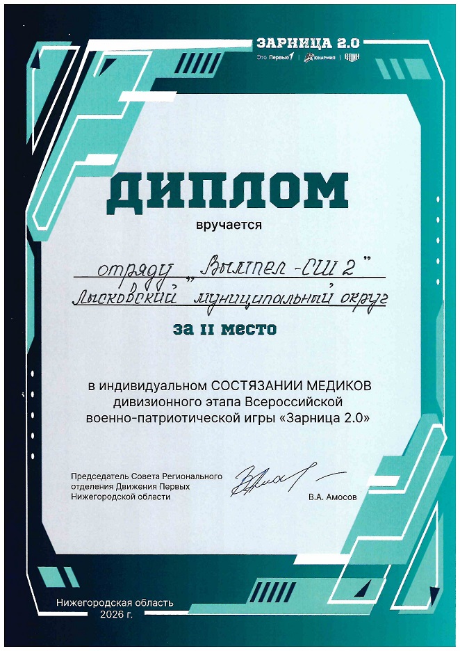 Грамота за II место Медики