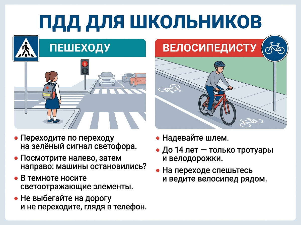 Плакат «ПДД для школьников»: правила для пешехода и для велосипедиста